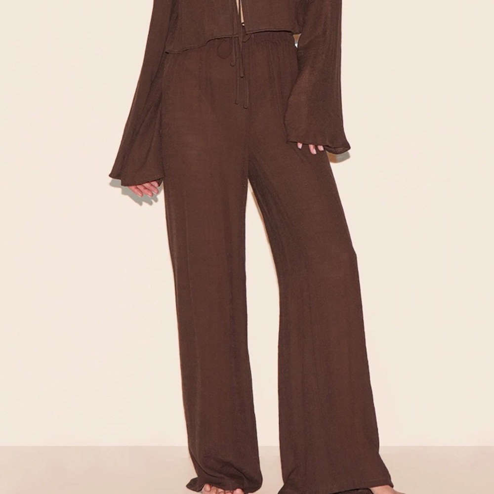Brown Wide Leg Linen Look Beach Pants